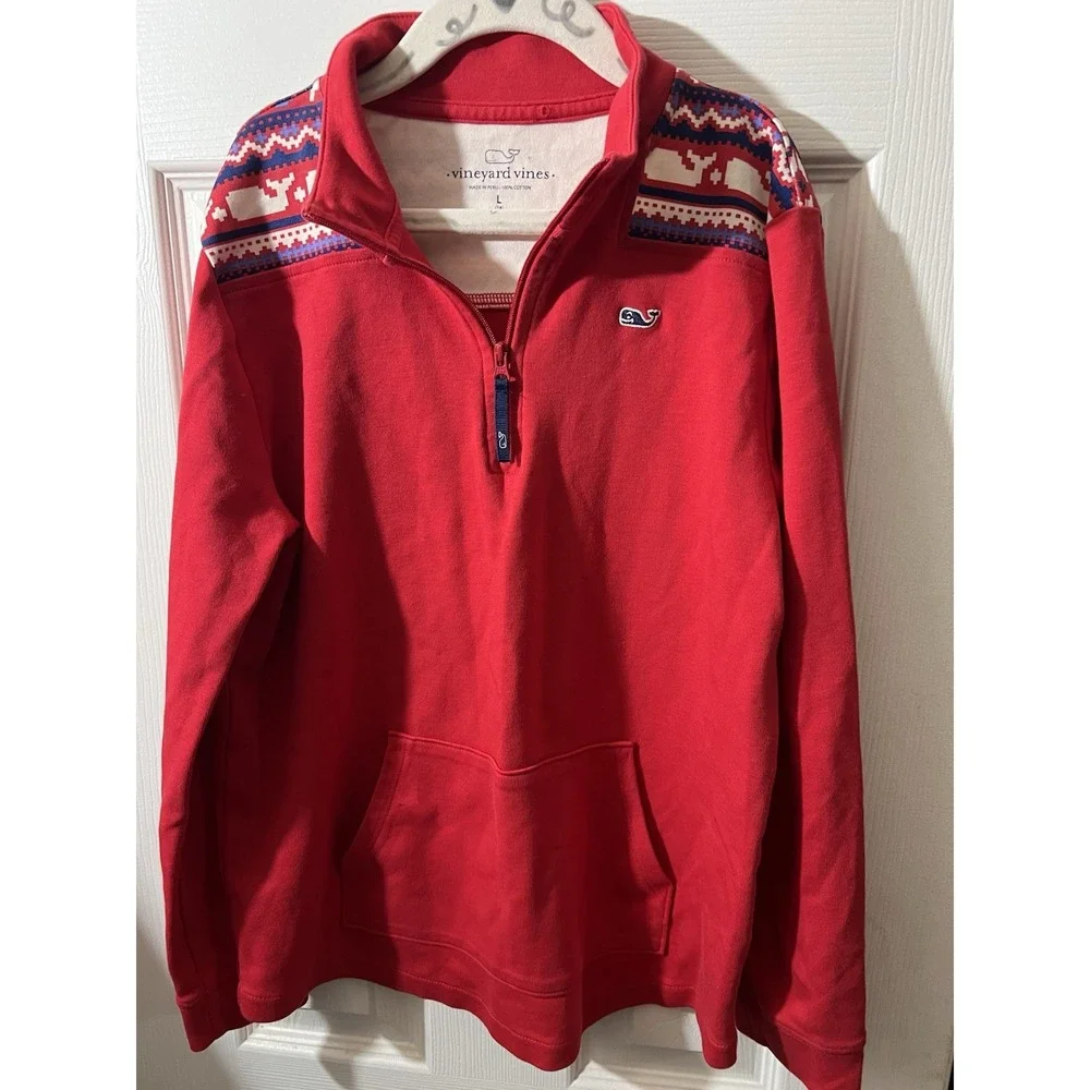 Vineyard Vines Kids L/S Red 1/4 Zip‎ Pullover Large Whale Shoulder